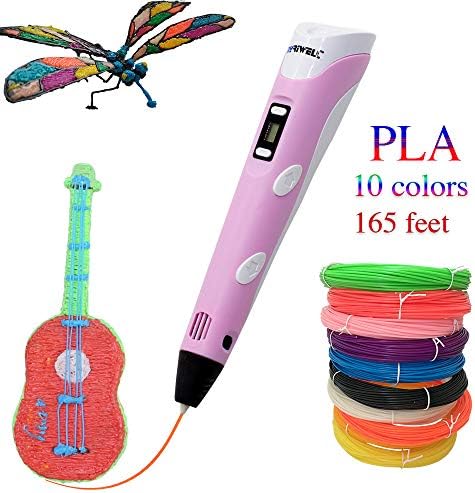 Christmas Gifts 3D Printing Drawing Printer Pen LCD Screen with 1.75mm 165 feet PLA Filament Refills for 3D Art Craft Models DIY Design Perfect Gift 3D Pen Pink