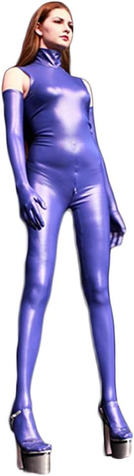 Women's Catsuit Long Sleeve Stitching Sleeve Patent Leather Catwoman Skinny Wet Look Costumes Cosplay Jumpsuit