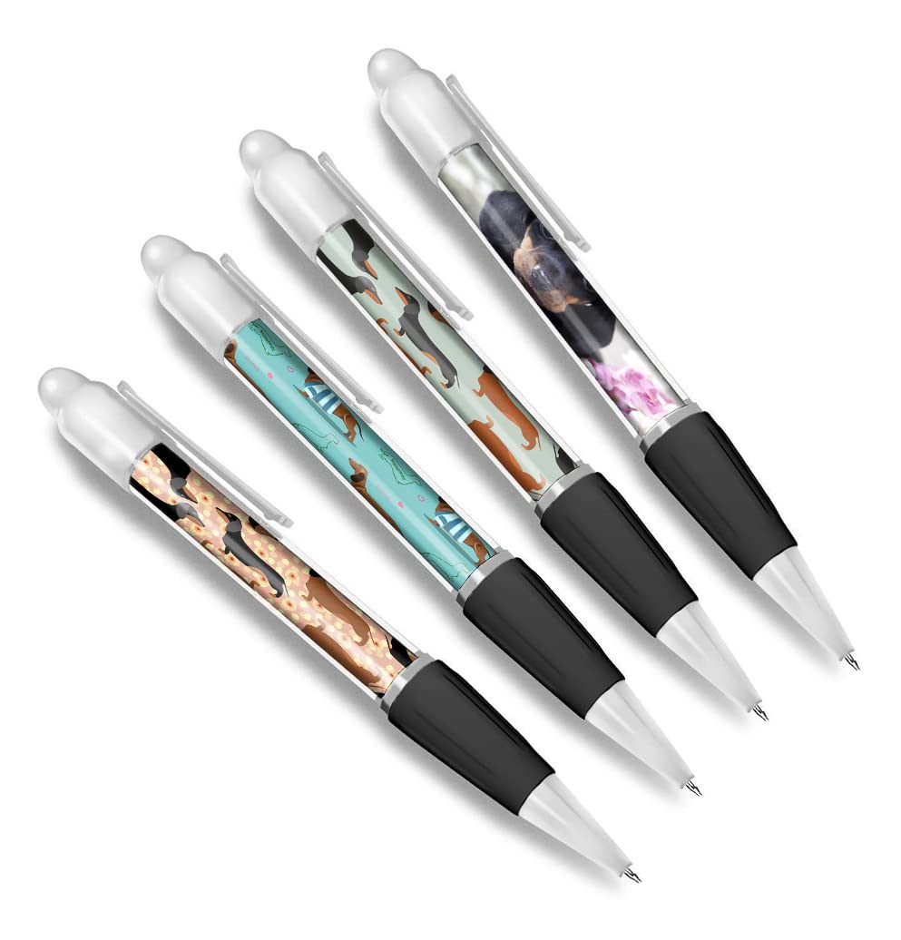 DV DESIGN Set of 4 Dachshund Black Ballpoint Pens - Sausage Dog Animal Pets Cartoon Pattern Themed Boys Girls Men Women Pen #79634