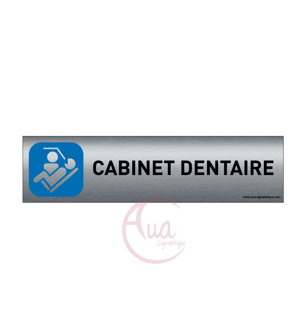 AUA SIGNALETIQUE - Plaque de porte Aluminium brossé imprimé AluSign - 200x50 mm - Double Face adhésif au dos - Impression UV directement sur l'aluminium (Pas de contre collage) (Cabinet dentaire)
