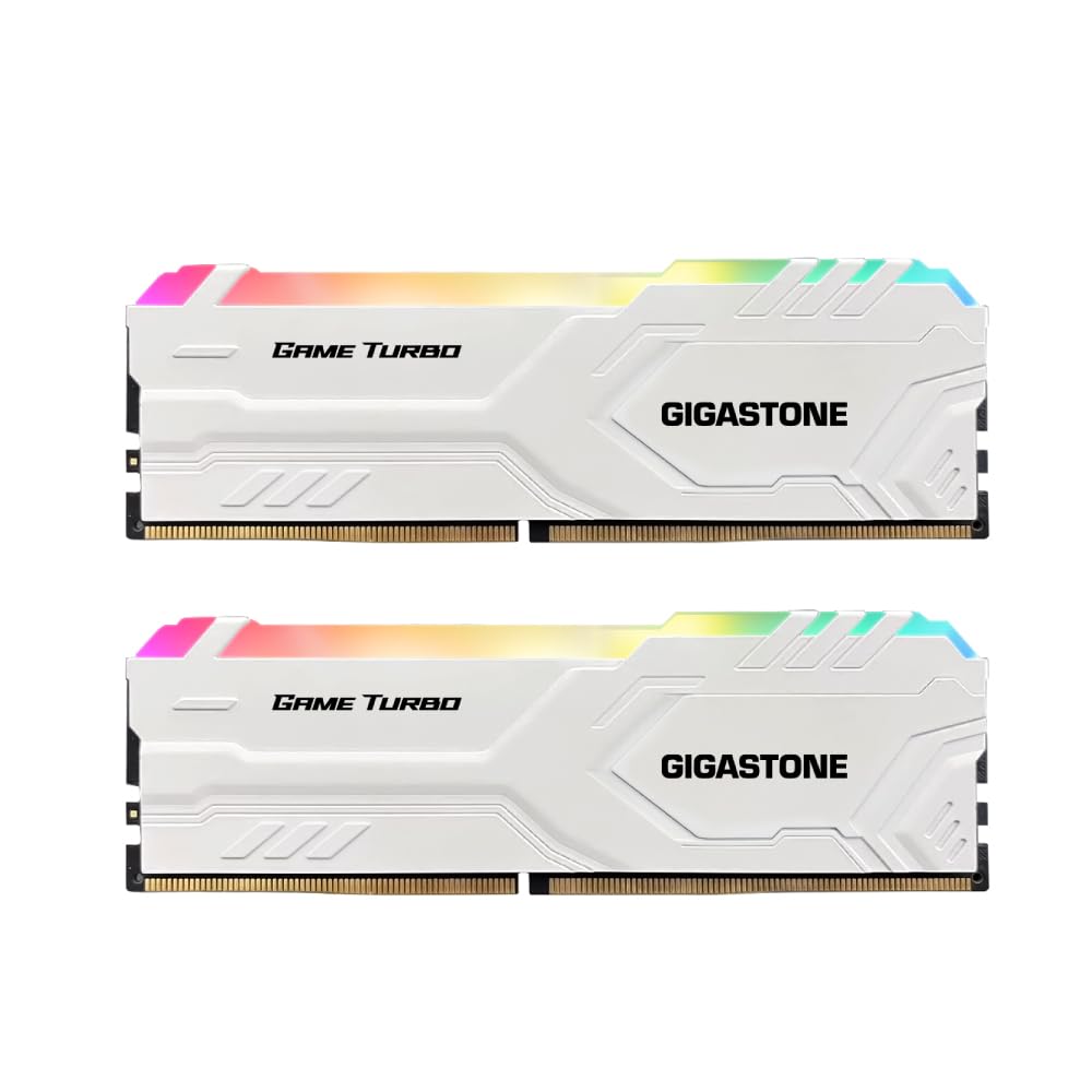 Photo 1 of ?RGB DDR4 RAM?GIGASTONE Game TURBO 16GB Kit (2x8GB) DDR4 3600MHz PC4-28800 CL 18-22-22-42 Intel XMP 2.0 AMD Ryzen 1.35V UDIMM 288 Pin Unbuffered Non ECC High Performance Gaming Desktop Memory - White