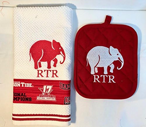 Alabama National Champion Kitchen Towel &amp; Potholder Set of 2 Red &amp; White