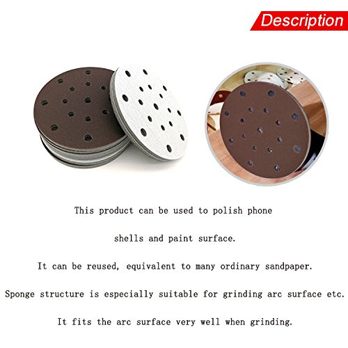 6 Inch 17-Hole Round Sponge Sanding Disc Sandpaper Hook and Loop 300-2000 Grits for Polishing & Grinding (Pack of 10)