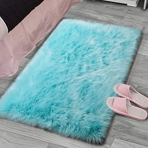 YJGWL-Super-Soft-Faux-Sheepskin-Fur-Area-Rugs-for-Bedroom-Floor-Shaggy-Plush-Carpet-Faux-Fur-Rug-Bedside-Rugs-2-x-3-Feet-Rectangle-Blue