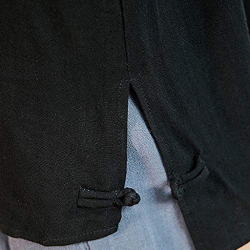 Men Linen and Cotton V Neck 3/4 Sleeve T Shirts Casual Tee Button Henley Shirts Summer Beach Top Blouse Black - Thumbnail 7