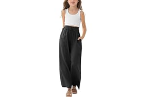 Girls Wide Leg Sweatpants High Waisted Palazzo Drawstring Joggers Kids Solid Baggy Lightweight Flowy Spring Pants