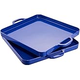 i BKGOO Foodservice Royal Blue Plastic Tray with Handle Set of 2 Large Melamine Cube Serving Platters for Parties, Table, Kitchen Size(12.5"x12.5"x1")