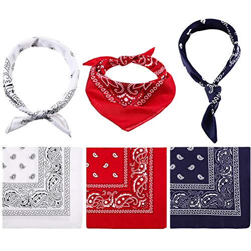 Blulu 6 Pcs Classic Color Neon Color Cowboy Bandanas for Men Women Assorted Paisley Pattern Handkerchiefs 22 x 22 Inch Kids Headwrap Scarfs