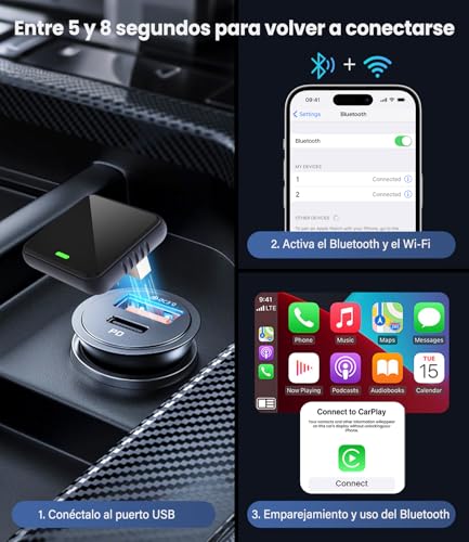 AYATAHA Adaptador CarPlay Inalámbrico 2 en 1, Compatible con Apple CarPlay y Android Auto, Adaptador Wireless para Coche Compatible, Conexión Automática Bluetooth 5.3 WiFi 6 Plug and Play Mini