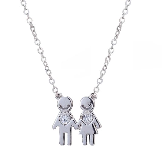 Yazilind Netter Junge und Mädchen eingelegten Zirkon Anhänger Halskette Gold Platin überzogene Kette für Frauen Mädchen