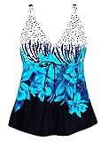 Firpearl Women's Tie Front Swimsuit Retro Tankini Top with Floral Print