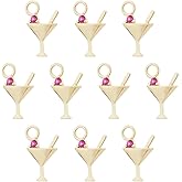 Hobbspring 10pcs Wine Glass Charms for Jewelry Making Hawaii Style Wine Drinks Pendants 14K Gold Brass Cocktail Wineglass Goblet Charms Pendants for Jewelry Necklace Earrings Making DIY Crafts