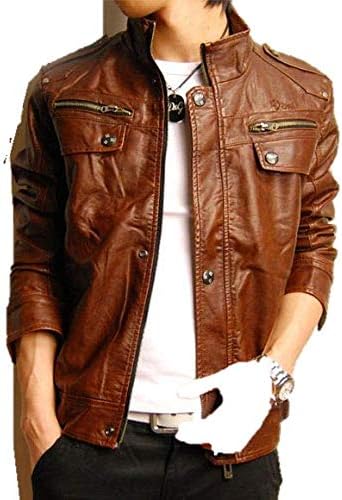 NOORA Men's Pure Slim Fit Outerwear Leather Jacket (Size : XS to 2XL, Color : Black)