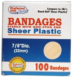 Sterile Sheer Plastic Spot Bandages- 100 ea