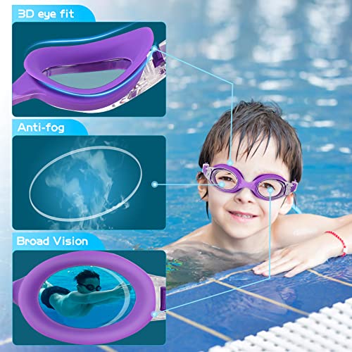 JATEKA Gafas de Natación para Niños, Adecuadas y Cómodas Gafas de Natación con Clip de Nariz Enchufe de Oído, Antiniebla Sin Fugas Gafas Natación Ajustable para Niños de 4 a 14 Años