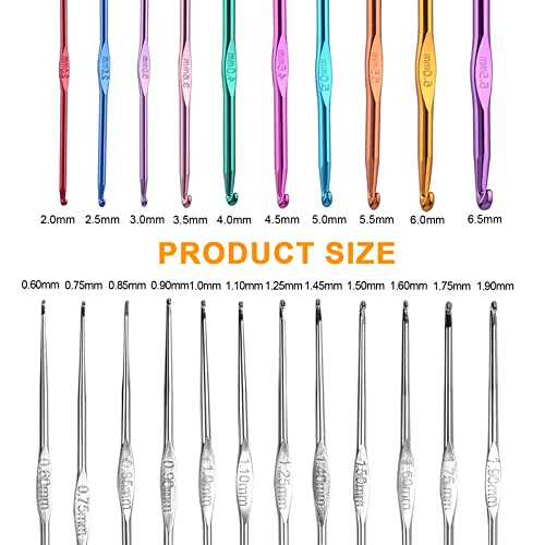 KongJies Crochet Hooks Set, 22pcs Pack Multicolor Aluminum Knitting Needles Yarn Craft Set Soft Grip Assorted Ergonomic Handle Crochet Hooks 22 Sizes