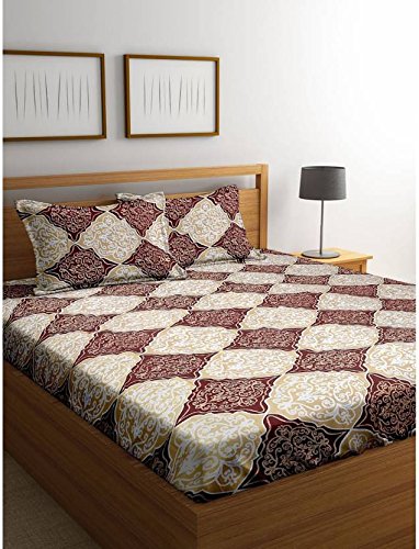 Cortina 104 TC Cotton Double Bedsheet with 2 Pillow Covers - Multicolour