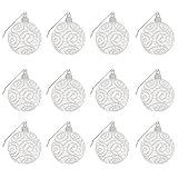 Elegant Christmas Holiday Beaded Swirl Design Ball Ornaments, White, Silver, Pearl, Medium, Set of 12, 2.5