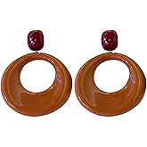 70s Earrings for Women White Hollow Round Acrylic Earrings Dangle Disco Simple Geometric Retro 70s Jewelry for Women(brown)