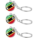 LLBFHH 3 Pcs Saint Kitts Flag Key Chain,Cool Keychain for Car Keys, Stainless Steel Keyrings & Keychains,Used for Home Decoration, Jewelry Hanging Decorations.
