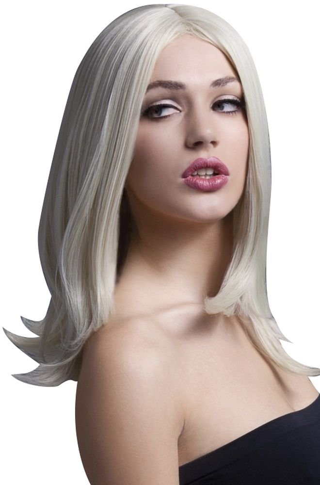 Smiffys Fever Sophia Wig, Blonde Long Layered with Centre Parting, 17inch/43cm, Fever Wigs Fancy Dress, Fever Dress Up Wigs