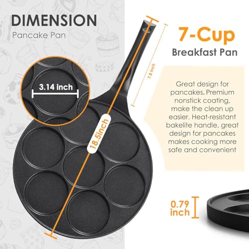 TERRIFI Nonstick 7-Mold Pancake Pan, PFOA-Free Coating, Black, 17x10 Inches
