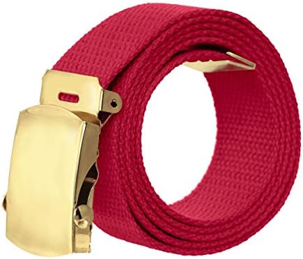 Canvas Military Style Belt with Gold Buckle – Red