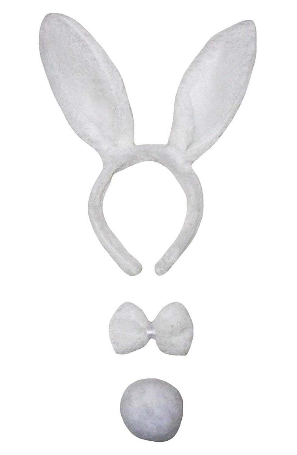 Petitebelle Bunny Ear Headband Bowtie Tail 3pc Costume (White, One Size)