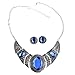 Qiyun (TM) Acrylic Royal Blue Black Tibet Silver Hollow Out Necklace Earrings Jewelry Set