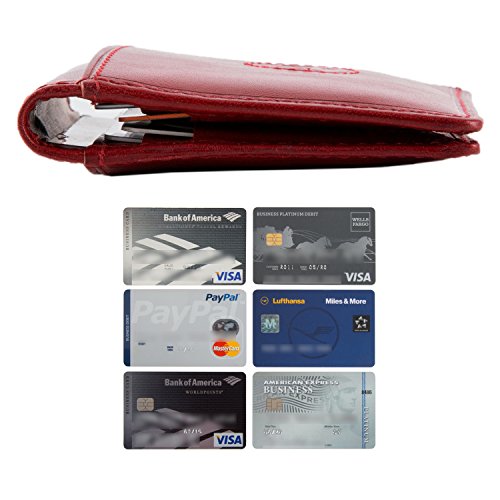 Tony Perotti Mens Italian Bull Leather Thin Bifold Credit Card Holder Wallet in Red