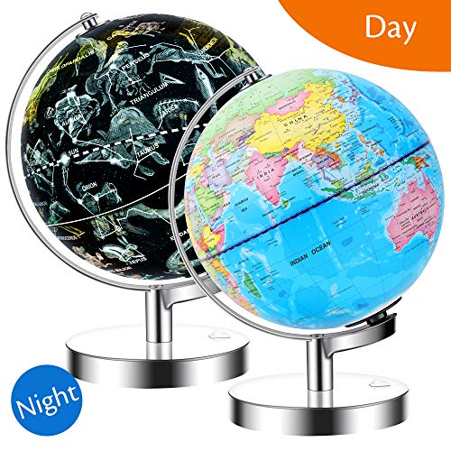 JARBO 8"/20cm Illuminated Constellation World Globe for Kids with Stand, Built-in LED Light Illuminates for Night View of Constellation, Learning Gift Detailed Globe for Kids, Powered by Battery - Thumbnail 7