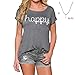 Lowpricenice 2016 Women Loose Happy Printing Short Sleeve Blouse Casual Vest Tops T-Shirt (L)