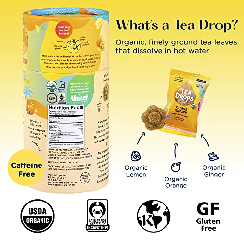 Tea Drops Lightly Sweetened Organic Tea Bulk Box Citrus Ginger Caffeine Free Iced or Hot