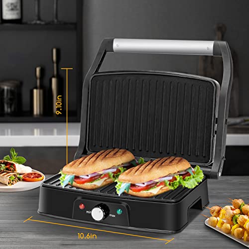 Aigostar Electric Panini Press, 1500W Stainless Steel Sandwich Maker with Adjustable Temperature