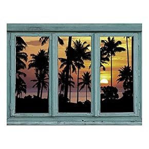 Wall26 - Silhouetted Palm Trees on a Carribbean Beach with a Setting Sun in The Background - Yellow and Orange Sunset - Wall Mural, Removable Sticker, Home Decor - 24x32 inches