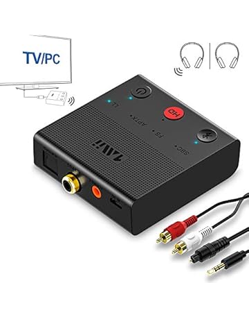 1mii Transmisor Bluetooth 5.0 TV, Emisor de Audio Bluetooth AptX HD y Baja Latencia, Adaptador Bluetooth para PC con Dual Enlace 2 Auriculares/Altavoces BT, con Jack AUX 3.5mm/ Optico/Coaxial/RCA