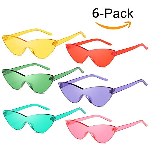 One Piece Rimless Sunglasses For Women Transparent Candy Color Tinted Eyewear (6-color,6pcs)