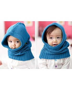 Winter Beanie Baby Kids Boy Girl Warm Hats Hooded Scarf Earflap Knitted Cap Blue