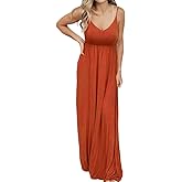 PALINDA Women's Sleeveless Summer V Neck Spaghetti Strap Casual Loose Empire Waist Maxi Dresses