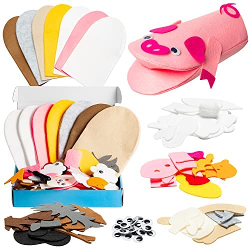 WATINC Farm Hand Puppet Animal Making Craft Kit for Kids Toddlers DIY Art Craft Felt Party Supplies Role Play Toys Sock Puppet Theatre Show for Birthday Party Gifts 7PCS — image 1