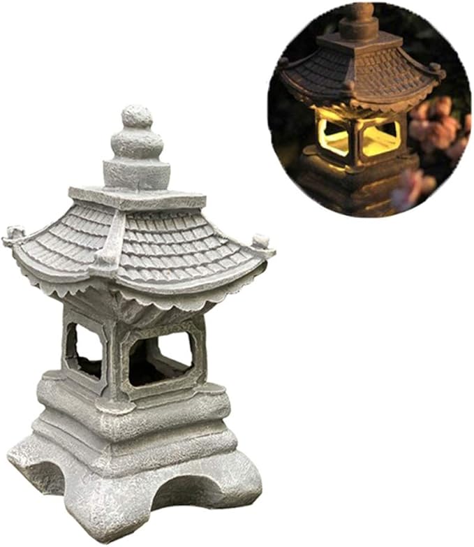 Uziqueif LED Outdoor Japanese Pagoda Lantern Garden Ornament Lantern