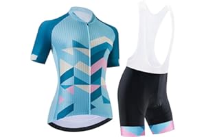SUDU SUDO Women's Cycling Jersey Set Breathable Road Bike Shirts Kit Short Sleeve Cycling Clothing with Gel Padded Bib Shorts