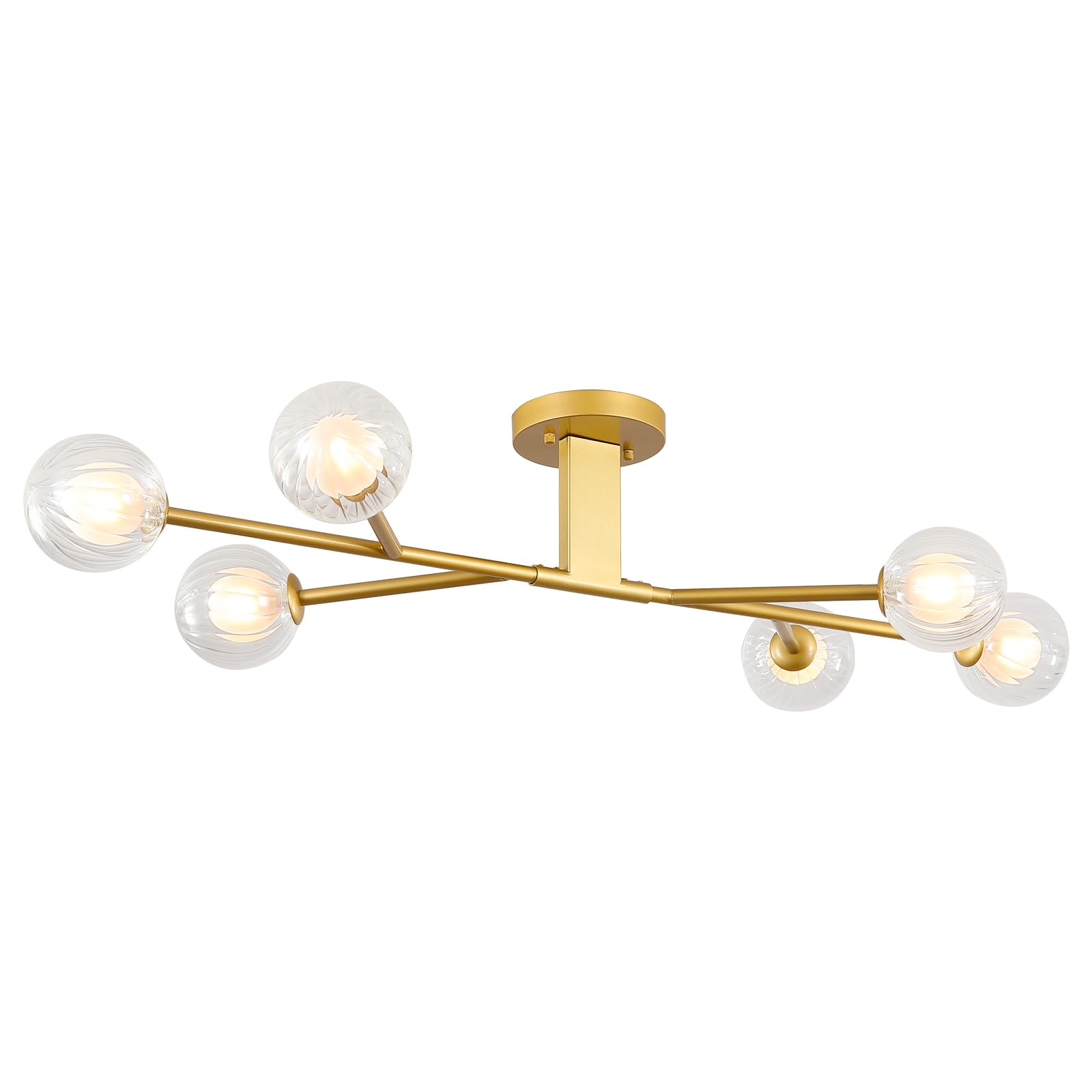 Photo 1 of 9MMML Modern Semi Flush Mount Ceiling Light, 46'' Gold Sputnik Chandelier with Glass Shade, 6-Light Close to Ceiling Light Fixture for Living Room, Dining Room, Bedroom, Kitchen Island, G9 Base, 24W