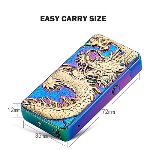 Pard Relief Dragon Windproof Cross Arc Lighter, USB Rechargeable Flameless Electronic Pulse Arc Cigarette Lighter, Mix Color - Thumbnail 3