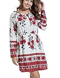 Zeagoo Women's Bohemian Style O-neck Long Sleeve Floral Casual Dress