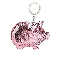 Sikye Metal Sequins Keychain Cute Animal Cartoon Key Ring Bag Wallet Xmas Tree Ornament Pendant Gift (About 10cm, Pink (Pig))