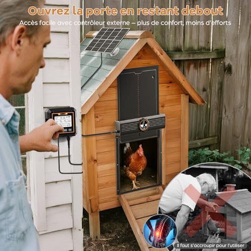 Large Automatic Solar Chicken Coop Door with Waterproof Controller, Automatic Aluminium Solar Chicken Coop Door with Light Sensor, Timer, Anti-Pinch Function, 24 x 27.5 cm