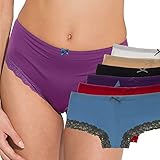 6 Pack Women Cotton Hipsters Panties Briefs With Lace Trim Sexy Underwear Lady,Solids,Medium / 8-10