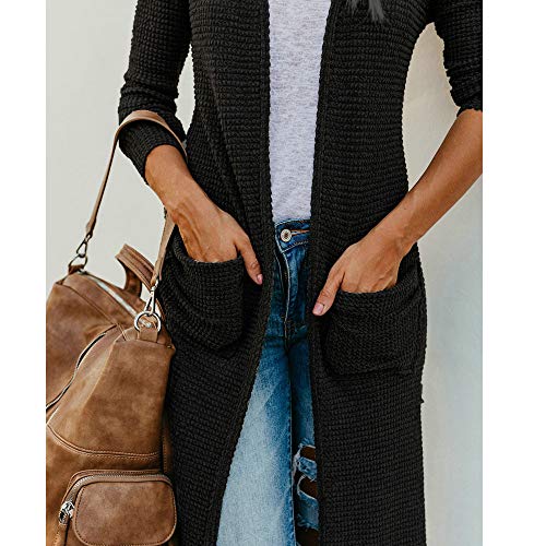 HTDBKDBK Womens Jacket with Pocket Solid Color Long Sleeve Long Cardigan Tops Ladies Autumn Shirts Tops Coat Outwear Black