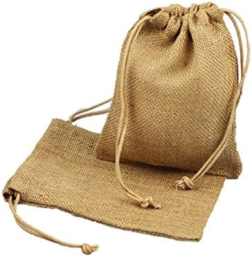 ToteBagFactory Natural Rustic Chic Burlap Wedding Favor Bags Drawstring Pouch for Gifts, Treats (12, 5" x 7")